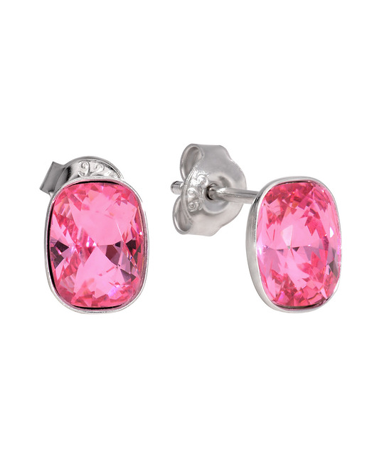Srebrne kolczyki prostokąt róż Swarovski KOM Biżuteria