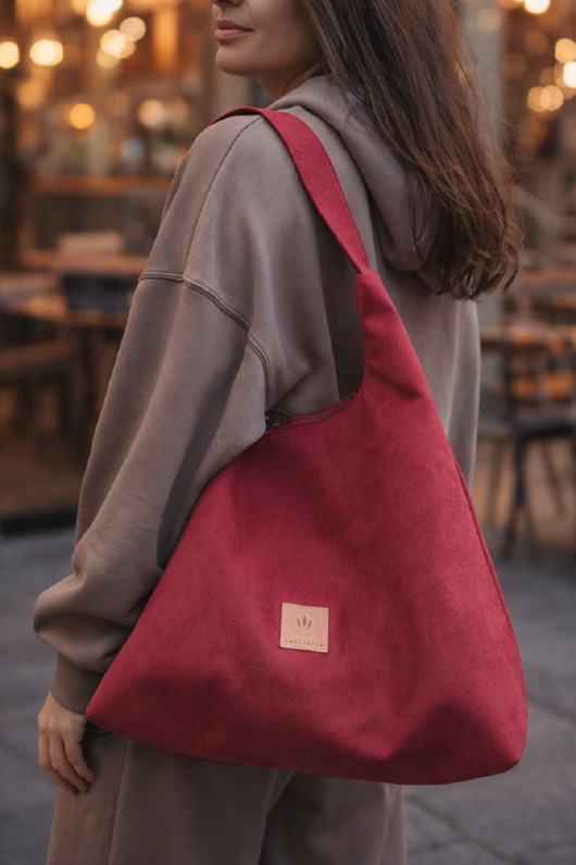 torby na ramię Torba Hobo z zamszu tapicerskiego Czerwona