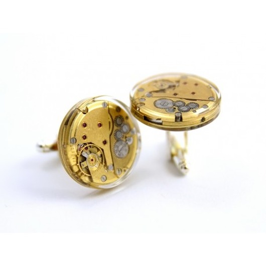 spinki do mankietów Spinki - Golden Treasure - złote mechanizmy - pod żywicą