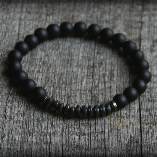 męska bransoletka - black stone & hematyt kaktusia