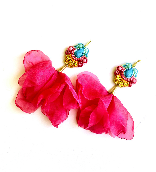 kolczyki soutache Sutaszowe kolczyki PORTALEGRE z kwiatami