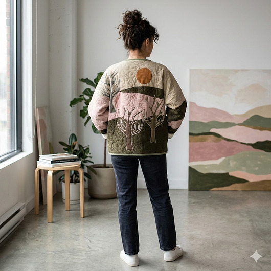 kurtki damskie Kurtka lniana, patchworkowa Leśna Toń 2