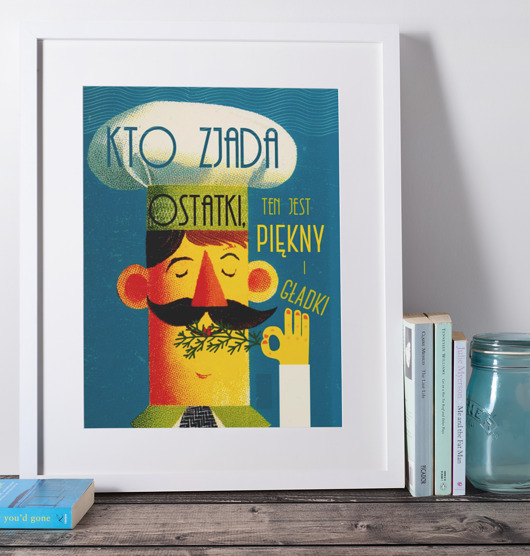 plakaty Plakat prl DO KUCHNI 30X40 kucharz co zjada ostatki