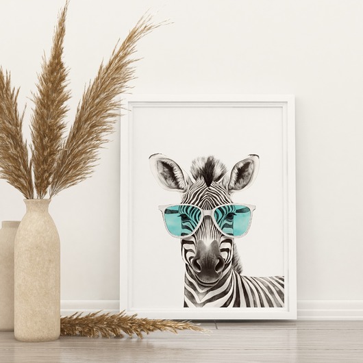 obrazy i plakaty do pokoju dziecięcego Plakat Zebra w okularach P339