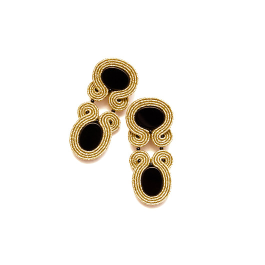 ZAMÓWIENIE: Kolczyki soutache - czarny, złoty maanuela