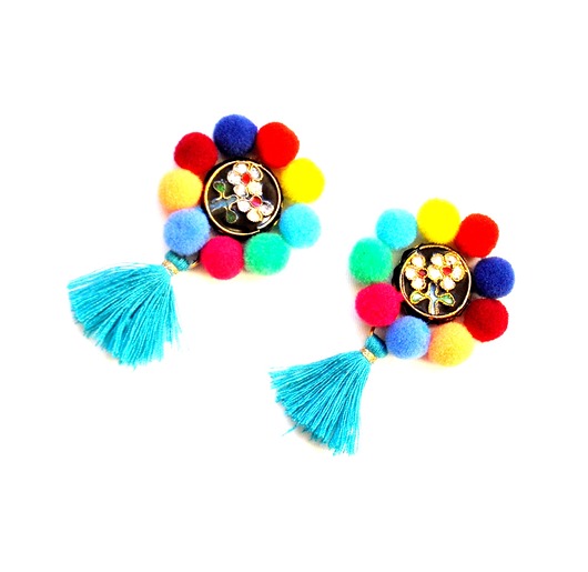 kolczyki soutache Kolczyki BOHO FLOWERS z pomponami