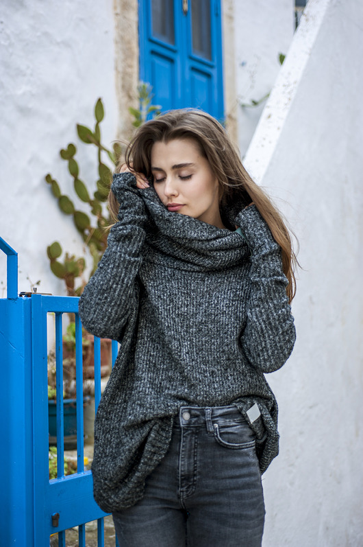 swetry damskie  BLUZA - SWETROWA - GRAFITOWY MELANŻ - Nubee