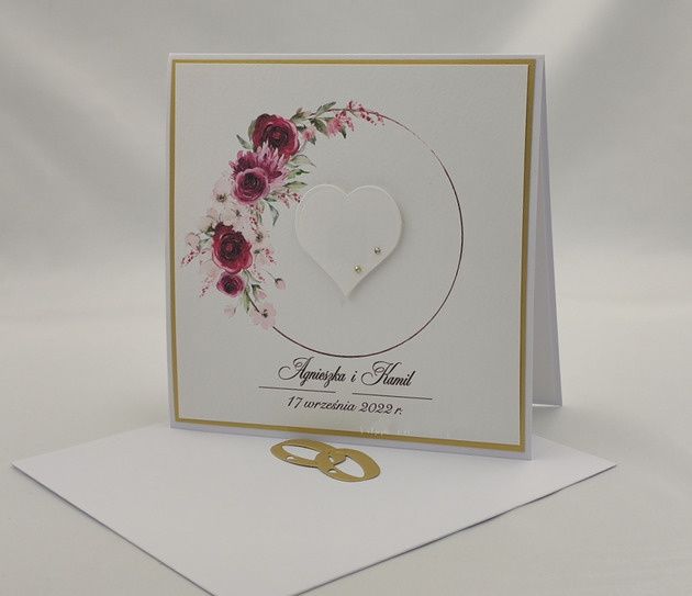 zaproszenia i kartki na ślub Kartka na ślub z personalizacją w ozdobnej kopercie W 55