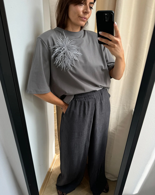 t-shirt damskie T-Shirt Art French grey z poduchami