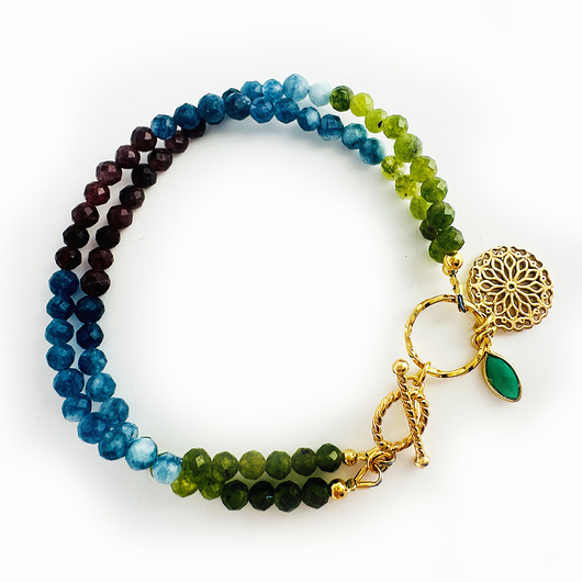 bransoletki z kamieni naturalnych Oriental Aura- TURMALIN Podwójna Bransoletka niebieski zielony