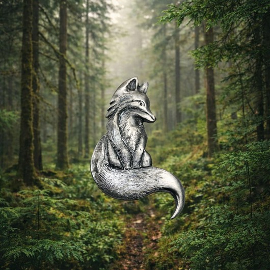 broszki Broszka z liskiem srebrna szara