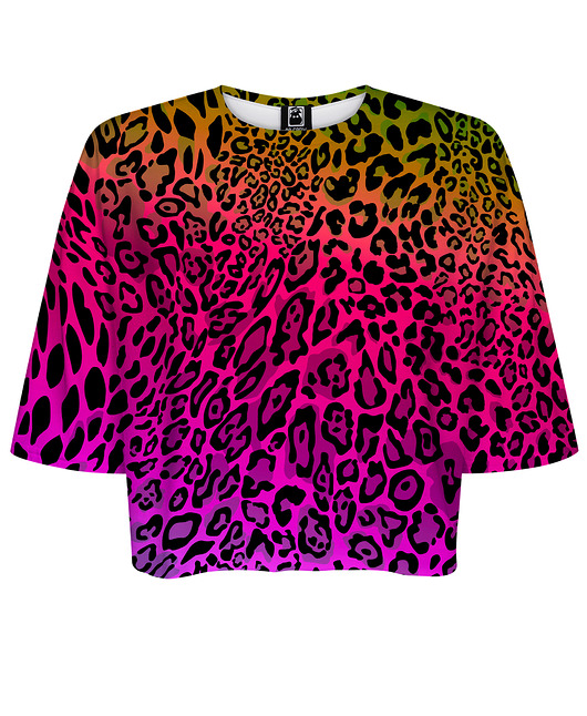 t-shirt damskie DR.CROW T-shirt Krótki CROP Multicolor Leopard