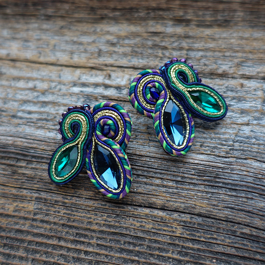 kolczyki soutache Kolczyki soutache - granat i zieleń z odrobiną fioletu
