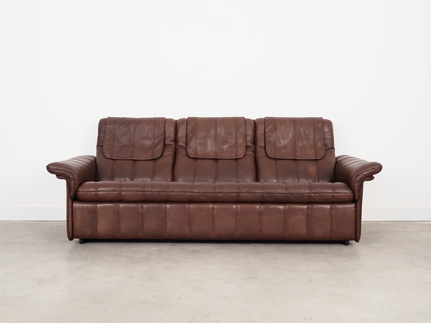 sofy i szezlongi Sofa skórzana brązowa, szwajcarski design, lata 70, produkcja: De Sede