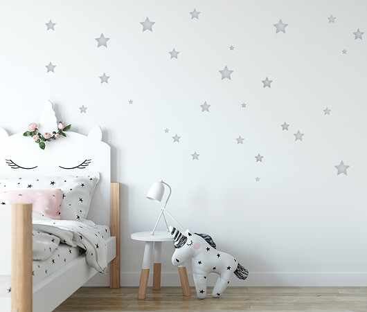 Naklejki na ścianę Srebrne Gwiazdki, 122 szt Wallie Studio Dekoracji