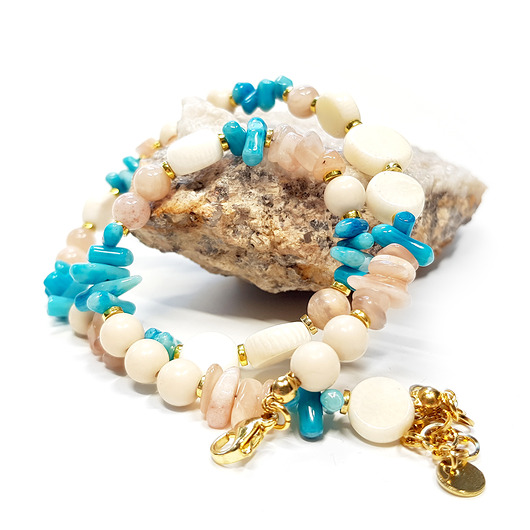 chokery Choker koral, kamień słoneczny, kamień rzeczny
