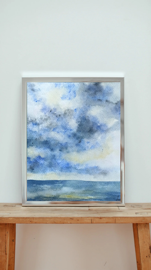 obrazy WYPRZEDAŻ SZTUKI! Akwarela Morski pejzaż oryginalny obraz 300g A4 21x30 cm