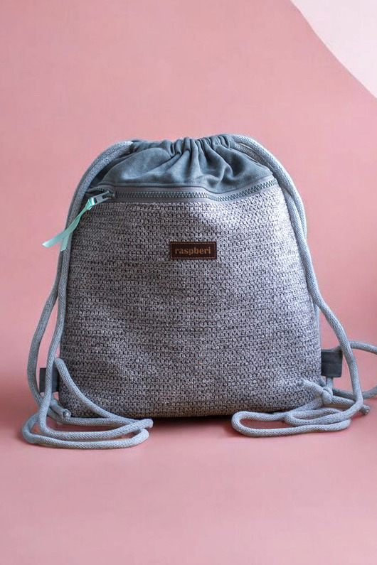 plecaki Szary plecak z przednią kieszenią plecionka