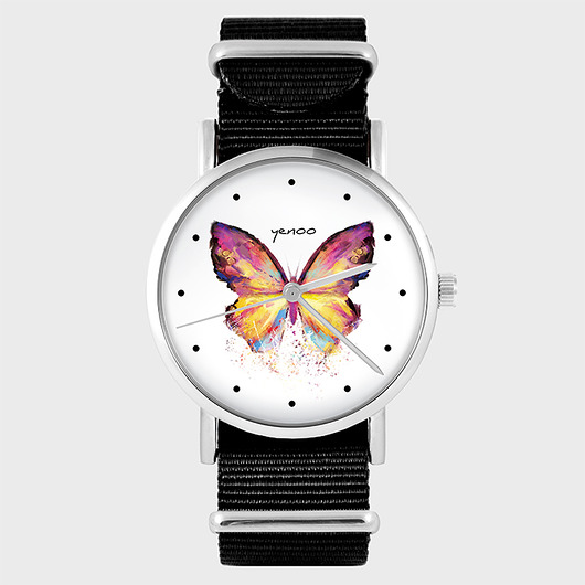 zegarki damskie Zegarek - Motyl - czarny, nylonowy