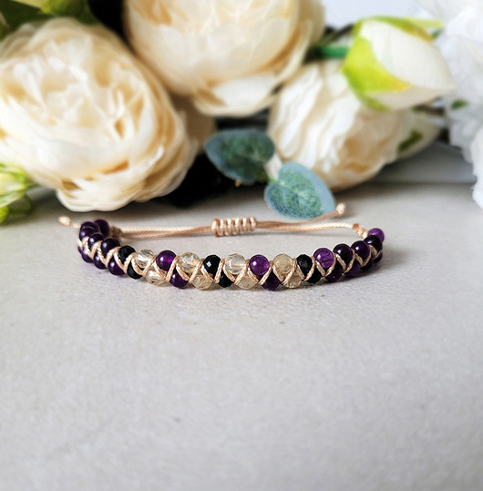 bransoletki z kamieni naturalnych Ochrona, bogactwo, szczęśliwy związek- z Turmalinem i Cytrynem