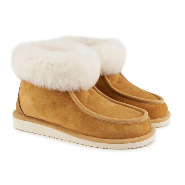 kapcie damskie Pantofle damskie ze skóry owczej z wełną brązowe bambosze