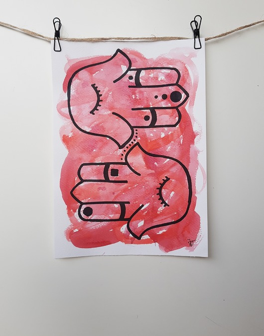 grafiki i ilustracje Karta Czerwone Chamsy, akwarela