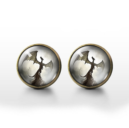 kolczyki szklane Kolczyki sztyfty - Smok cienia - brąz