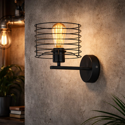 kinkiety Czarny kinkiet do sypialni druciany loft ARGOS LOFT w klasycznej czerni