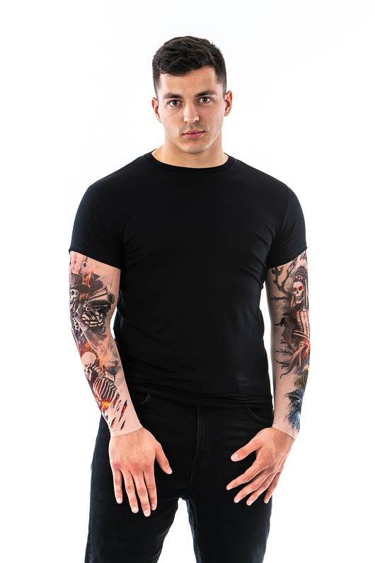 t-shirty męskie Czarny t-shirt męski z tatuażami Wild Guns