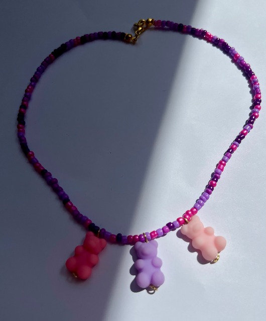 chokery Fioletowy choker z misiaki
