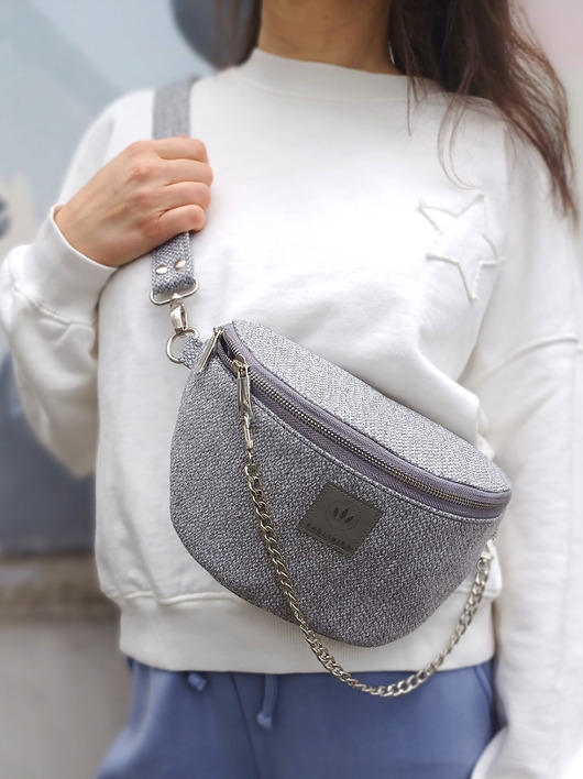 saszetka nerka Torebko nerka z plecionki tapicerskiej Jasnoszara