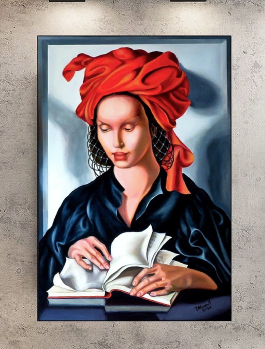 obrazy MĄDROŚĆ 90x60 cm KOPIA OBRAZU TAMARY ŁEMPICKIEJ  DE LEMPICKA