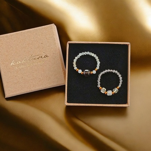 pierścionki elastyczne Zestaw pierścionków : DOBROBYT - cytryn, kwarc dymny, kryształ górski