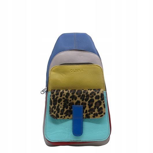 plecaki Plecak na jedno ramię skórzany kolorowy damski kieszenie ze skrawków OLIVKA