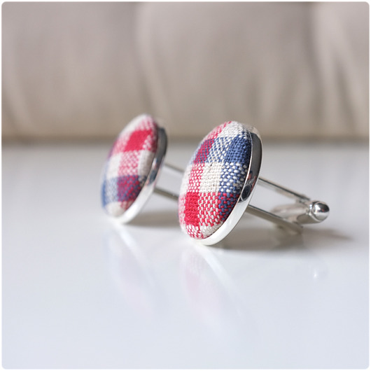 retro fabric - spinki w kratę 2 kameLeonia