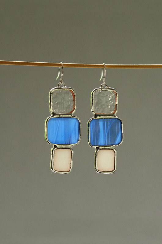 kolczyki szklane Kolczyki biało-szafirowo-przezroczyste SUNNY