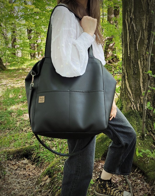 torby na ramię Lazy bag Pocket  torba czarna ekoskóra oversize