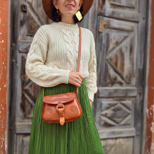 torby na ramię Torebka skórzana ręcznie robiona góralska Abril wzory zakopane