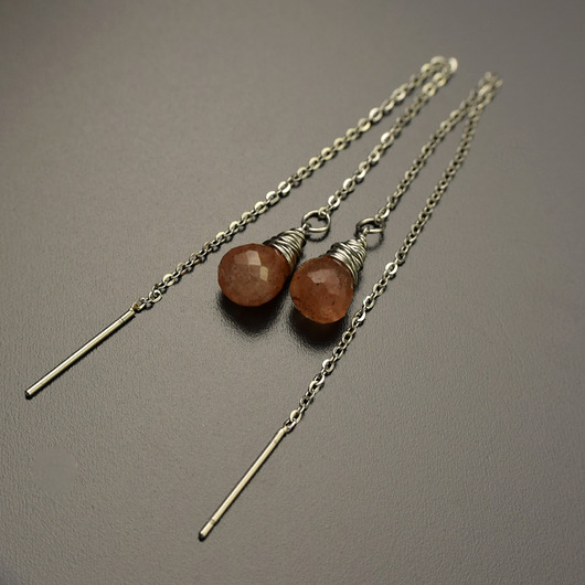 kolczyki wire wrapping Kolczyki przewlekane krople kwarc truskawkowy wire wrapping