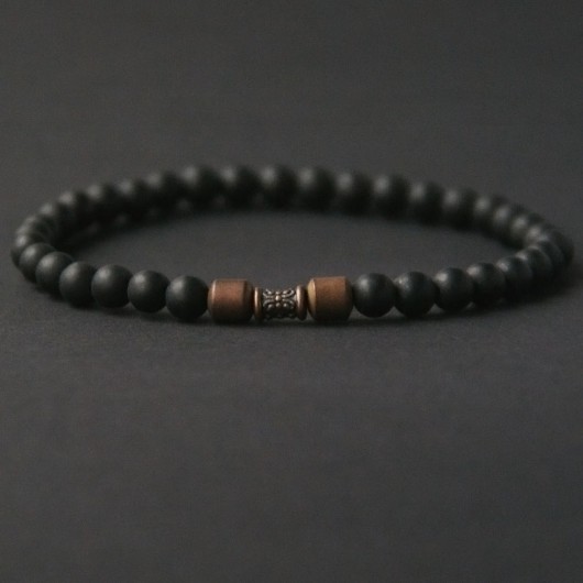 męska bransoletka : BLACK LAVA & copper kaktusia