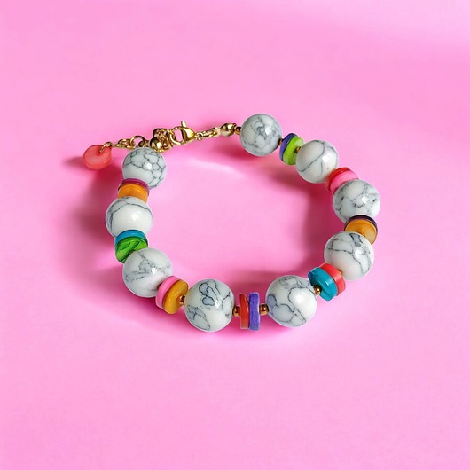 bransoletki z kamieni naturalnych HOT TREND : bransoletka : summer collection : howlit 12mm, kolorowa muszla