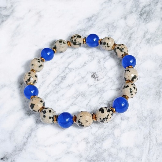 bransoletki z kamieni naturalnych JASPER collection : bransoletka na gumce : jaspis & jadeit niebieski