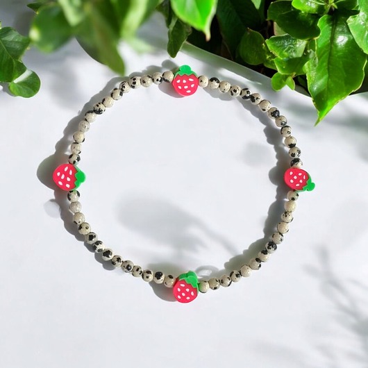 bransoletki z kamieni naturalnych NA NOGĘ : truskawkowa bransoletka : jaspis dalmatyński