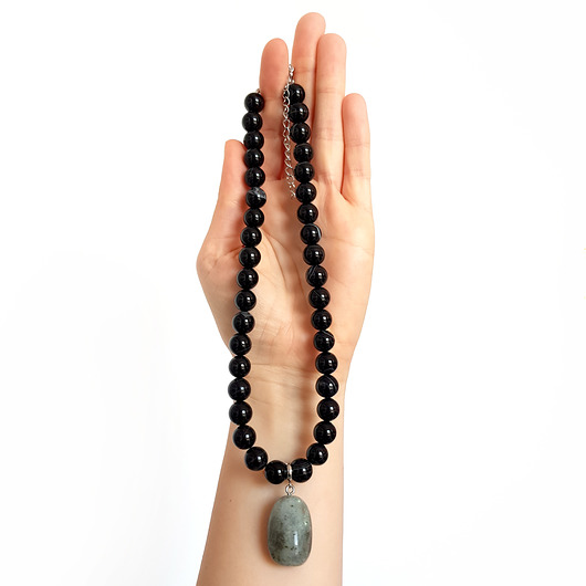 chokery Czarny agat i labradoryt naszyjnik choker