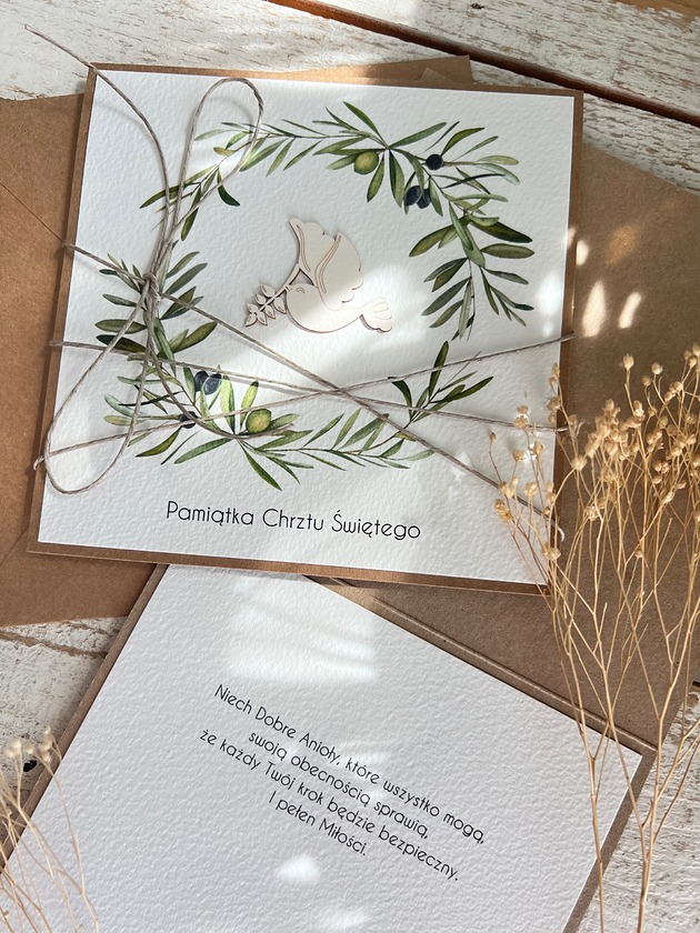 kartki, zaproszenia na chrzest Kartka na chrzest z kopertą + personalizacja