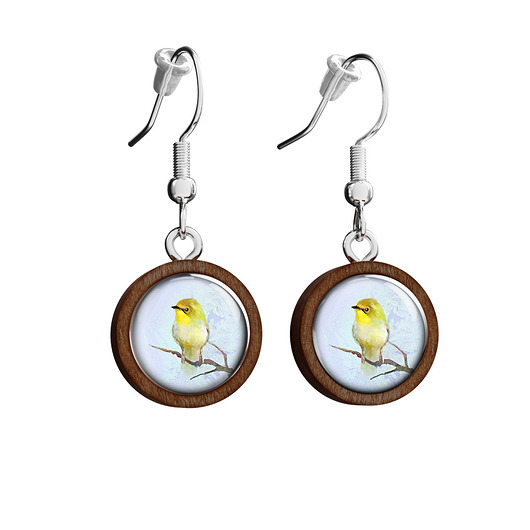 kolczyki drewniane Kolczyki drewniane - Żółty ptak - wiszące