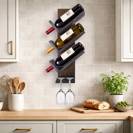 wieszaki Drewniany Wieszak ścienny John Paddle na Wino i Kieliszki Braun Prawy