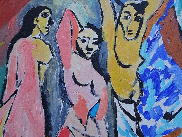 obrazy Kolorowy obraz  do salonu panny z awinione pablo picasso