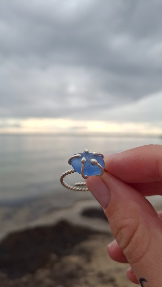pierścionki srebrne Pierścionek Kobaltowy seaglass