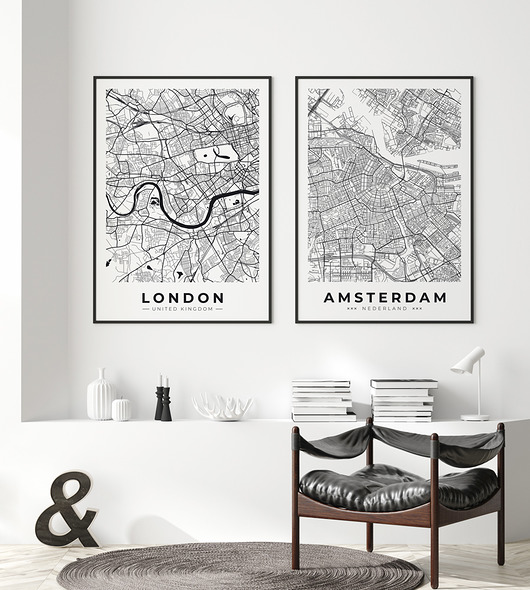 plakaty Zestaw plakatów-map Londyn Amsterdam